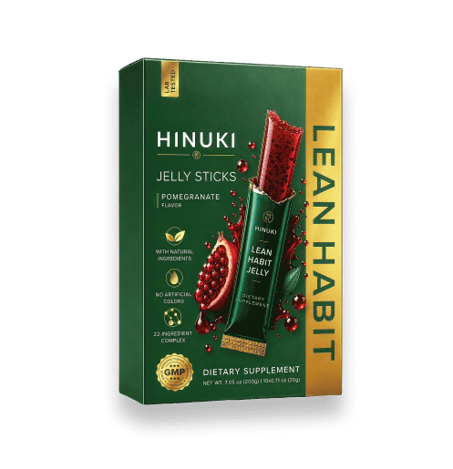 1 pack de Hinuki — caja verde Lean Habit con 10 barritas de gelatina de granada