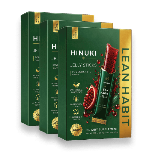 Lote de 3 packs de Hinuki — tres cajas verdes de barritas de gelatina Lean Habit